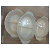 Vintage Lot - Pyrex Divided Dishes With Glass Lids, Fire King Dish, And Crock With Lid