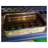 Large Tote Of Glass Casserole/Serving Dishes With Metal And Wicker Servers, Etc.