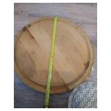 Wooden Lazy Susan, (4) Large Glass Trays, And Glass Apple Bowl