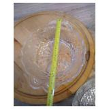 Wooden Lazy Susan, (4) Large Glass Trays, And Glass Apple Bowl