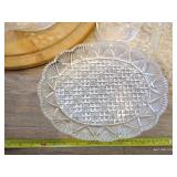 Wooden Lazy Susan, (4) Large Glass Trays, And Glass Apple Bowl