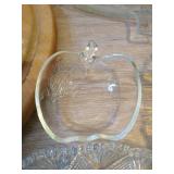 Wooden Lazy Susan, (4) Large Glass Trays, And Glass Apple Bowl