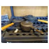 (3) Small Cast Iron Pots/Pans With Lids