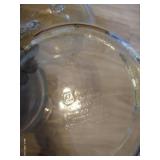 Box With Vintage Glass Pots, Pans, Casserole Dish With Lid, And Corning Vision