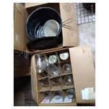 Box Of Canning Jars, Water Bath Canner, And Jar Grabber