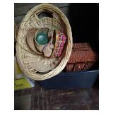 Large Tote Of Wicker Baskets - (2) Wicker Baskets & (2) Laundry Baskets