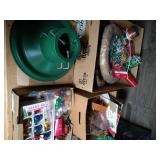 Large Lot, Mostly Vintage, Christmas Ornaments & Ribbons & New Tree Stand