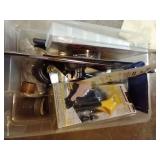 Tote Of Tools, Carving Disc For Angle Grinder, Caulking Tools, And Misc.