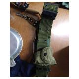 Military Lot - Metal Mess Kit, Belts, And Compass