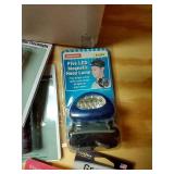 Misc. Box Of Light Bulbs, Flashlights, Batteries, And Head Lamp