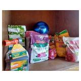 Top Shelf Full Of Garden Food, Fertilizer, Etc.