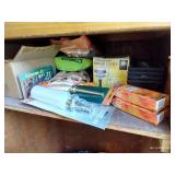 Shelf Full Of Gardening Planters, Strike-A-Fire, Moss, Seeds, Etc.