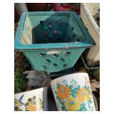 (9) Small And Very Small Glazed Terra Cotta Planters With Bases