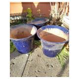 (3) Cobalt Blue Glazed Pots