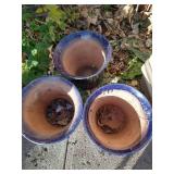 (3) Cobalt Blue Glazed Pots