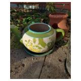 (2) Glazed Planters And (1) Plastic Planter