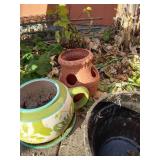 (2) Glazed Planters And (1) Plastic Planter