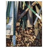 Scrap Lot Of Metal Fence Posts, Pipes, Wood Posts, And Railroad Ties