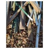 Scrap Lot Of Metal Fence Posts, Pipes, Wood Posts, And Railroad Ties