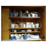 Cabinet Full Of Mugs, Corelle Dishes, And Crystal Glasses