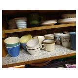 Cabinet Full Of Mugs, Corelle Dishes, And Crystal Glasses