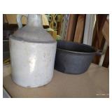Cast Iron Dutch Oven & Antique Crock Jug
