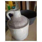 Cast Iron Dutch Oven & Antique Crock Jug