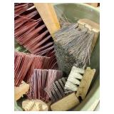 Bucket of Push Broom Heads & Brushes