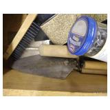 Box of Sanding Pads/Straps, Trowels, Screws, Etc