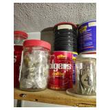 Shelf of Jars with Hardware - Approximately 20 Jars/Cans!