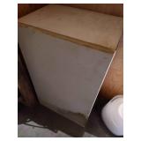 White Cabinet With Several Hardware Jars Inside