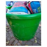 Large Plastic Tub Filled With Garden Items - Fertilizer, Insect Killer, Etc