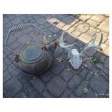 Cast Iron Water Kettle & Deer Antler Rack
