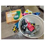 Bucket of Vintage Toys & Vintage Electric Bell Kit