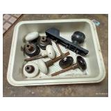 Small Bin With Several Antique Door Handles