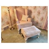 Vintage Velvet Wingback Armchair & Ottoman