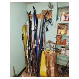 Vintage X-Country Skis, Downhill Skis & Sled
