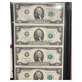 Uncut Sheet of $2 Dollar Bills