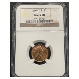 1909 VDB Lincoln Cent NGC MS65 Red