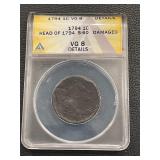 1794 Liberty Cap Head of 1794 Large Cent ANACS VG8