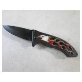 (CNTR) Eagle/Flames Design Spring Assist Folding Knife with Belt Clip 8 1/8" Open / 4 3/4" Closed - New In Box