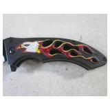 (CNTR) Eagle/Flames Design Spring Assist Folding Knife with Belt Clip 8 1/8" Open / 4 3/4" Closed - New In Box