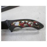 (CNTR) Eagle/Flames Design Spring Assist Folding Knife with Belt Clip 8 1/8" Open / 4 3/4" Closed - New In Box