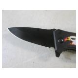 (CNTR) Eagle/Flames Design Spring Assist Folding Knife with Belt Clip 8 1/8" Open / 4 3/4" Closed - New In Box