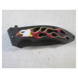 (CNTR) Eagle/Flames Design Spring Assist Folding Knife with Belt Clip 8 1/8" Open / 4 3/4" Closed - New In Box