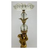 Vintage EF & EF Pedestal Cherub Standing Floor Crystal Glass Ashtray 22" T