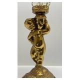 Vintage EF & EF Pedestal Cherub Standing Floor Crystal Glass Ashtray 22" T