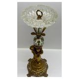 Vintage EF & EF Pedestal Cherub Standing Floor Crystal Glass Ashtray 22" T