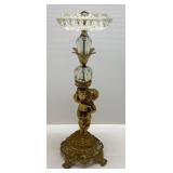 Vintage EF & EF Pedestal Cherub Standing Floor Crystal Glass Ashtray 22" T