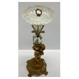 Vintage EF & EF Pedestal Cherub Standing Floor Crystal Glass Ashtray 22" T